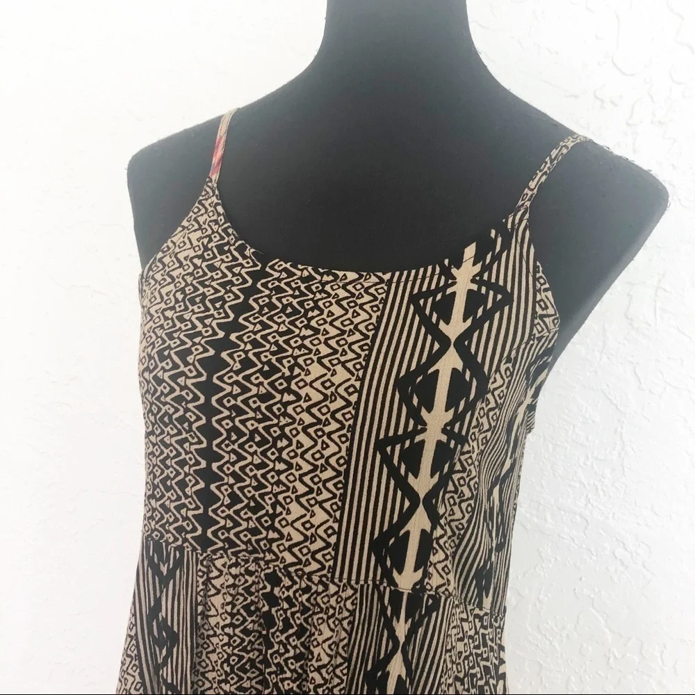 Y2K Boho Hippie California Moonrise Beach Asymmetrical Print Tunic Dress